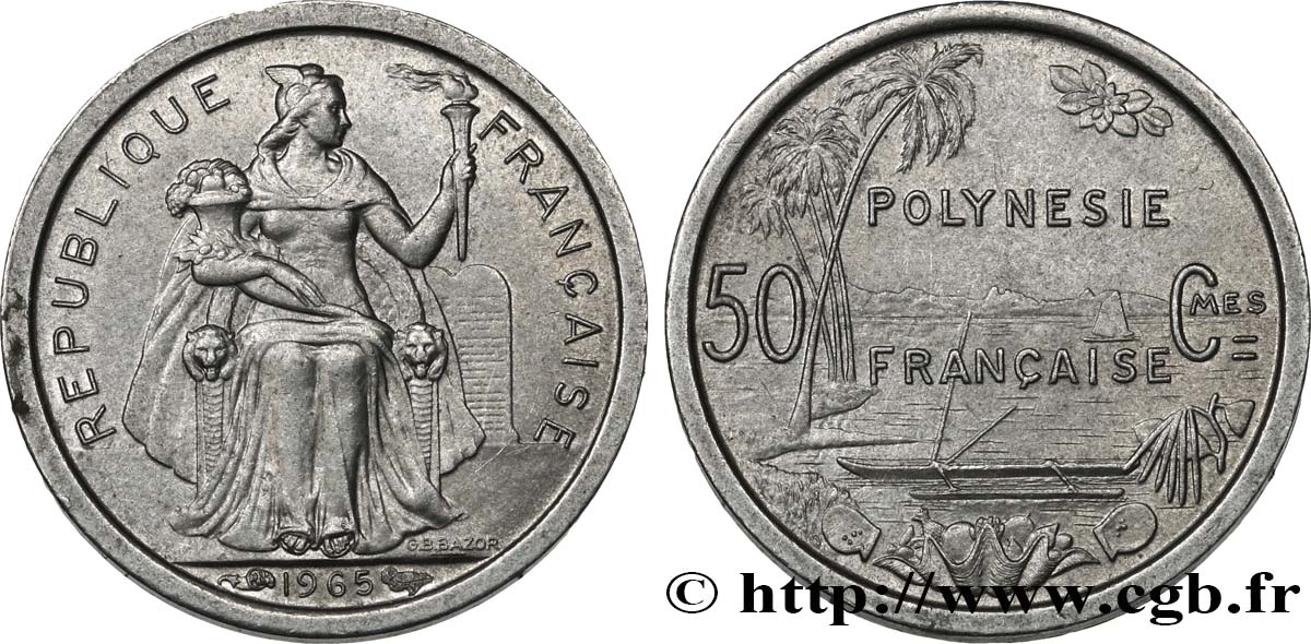 POLINESIA FRANCESE 50 Centimes 1965 Paris MS 