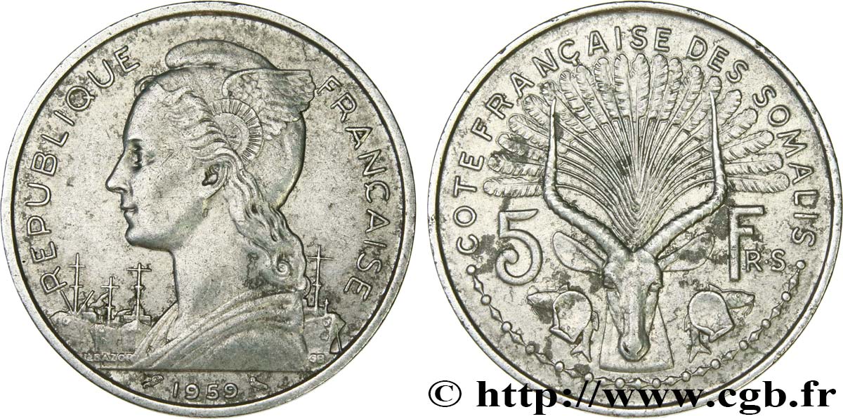 FRENCH SOMALILAND 5 Francs 1959 Paris XF 