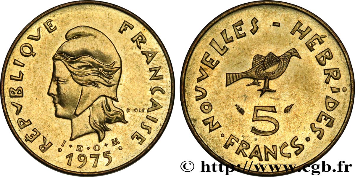 NOUVELLES HÉBRIDES (VANUATU depuis 1980) 5 Francs  1975 Paris SPL 