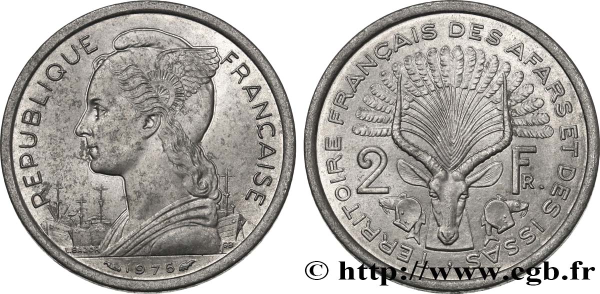 DSCHIBUTI - Französisches Afar- und Issa-Territorium 2 Francs 1975 Paris VZ 