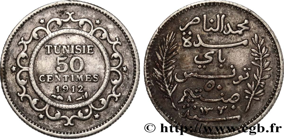 TUNISIE - PROTECTORAT FRANÇAIS 50 Centimes AH1330 1912 Paris TTB 