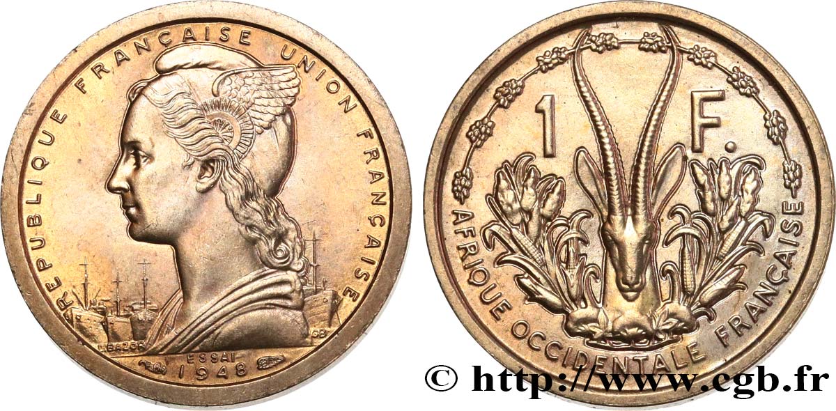 FRENCH WEST AFRICA - FRENCH UNION Essai de 1 Franc 1948 Paris MS 