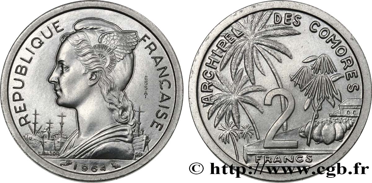 COMOROS  Essai de 2 Francs 1964 Paris MS 