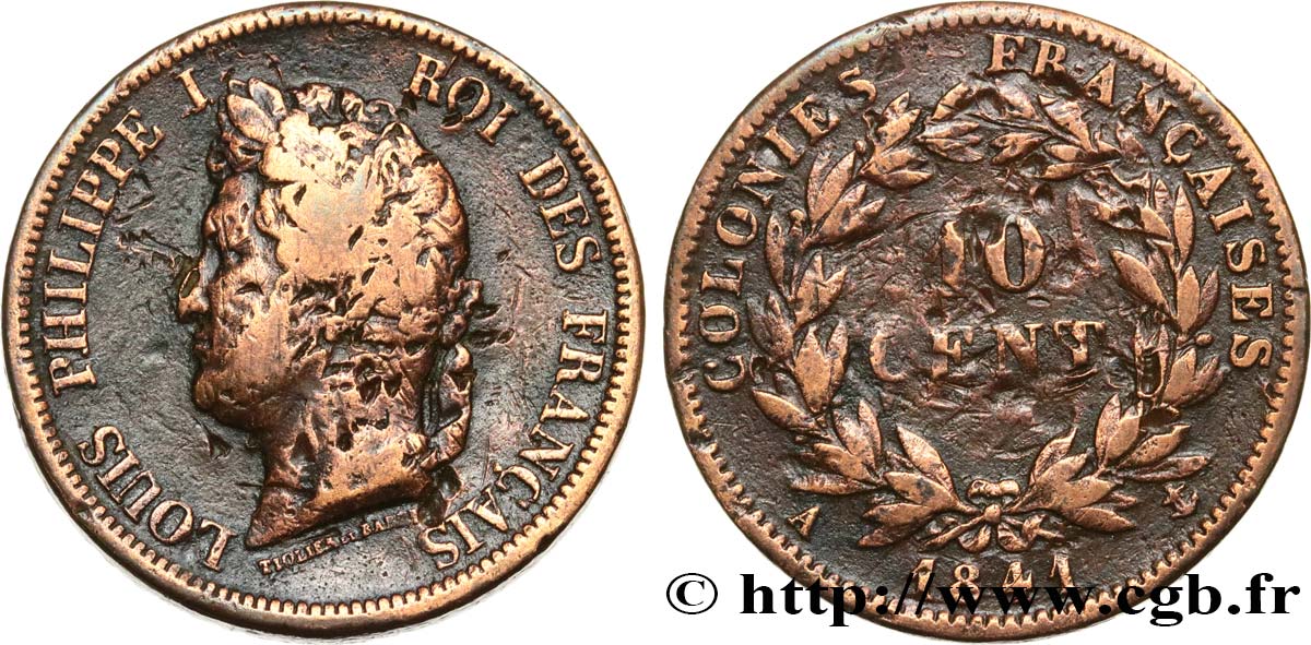 COLONIES FRANÇAISES - Louis-Philippe pour la Guadeloupe 10 Centimes 1841 Paris B+ 