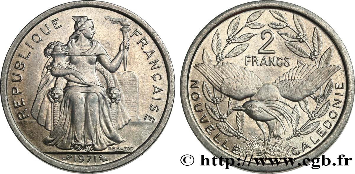 NEW CALEDONIA 2 Francs 1971 Paris MS 