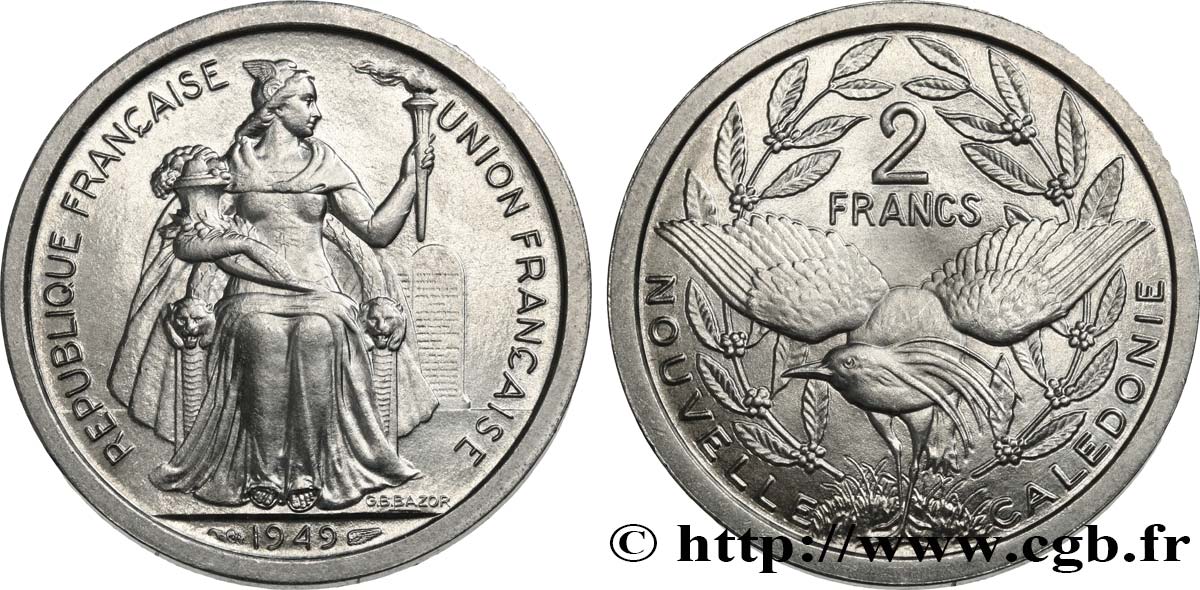 NEUKALEDONIEN 2 Francs Union Française 1949 Paris ST 