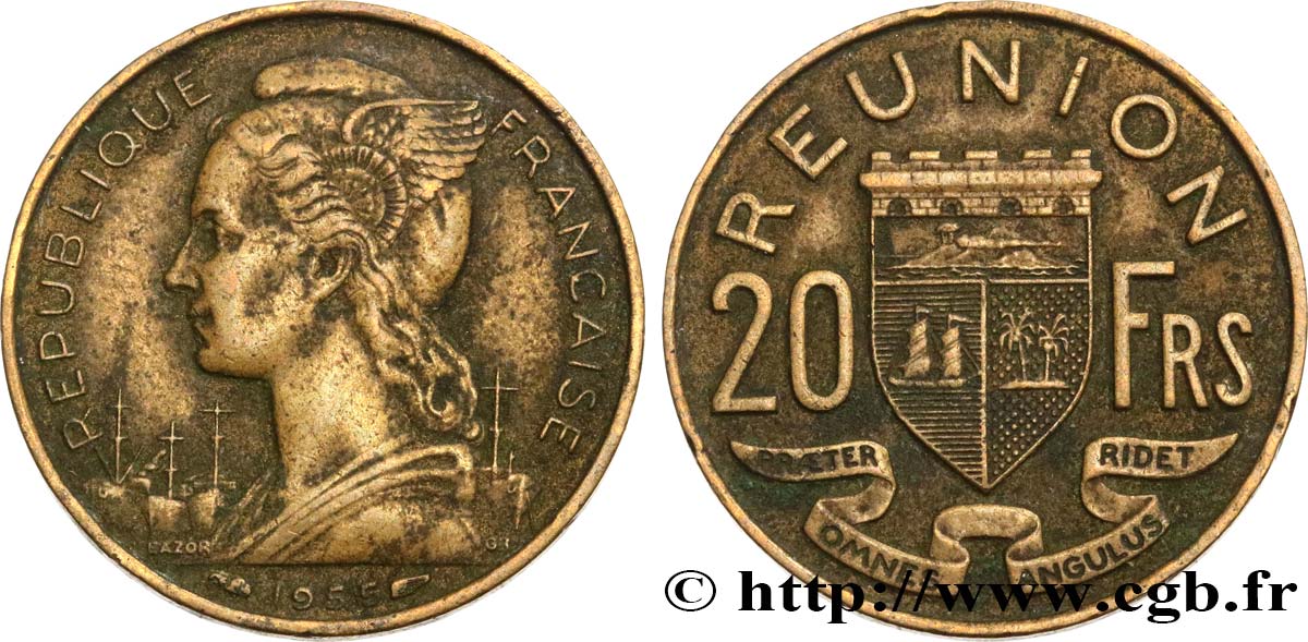 ISOLA RIUNIONE 20 Francs Marianne / armes 1955 Paris q.BB 