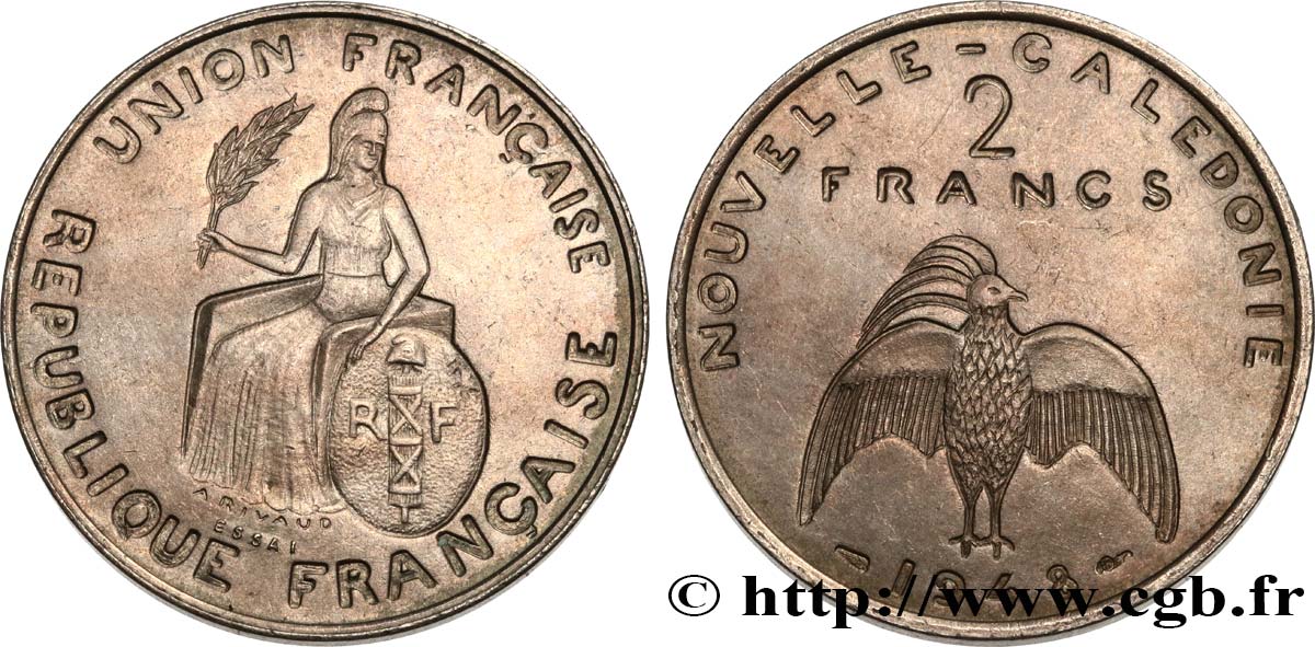 NEW CALEDONIA Essai de 2 Francs avec listel en relief 1948 Paris MS 