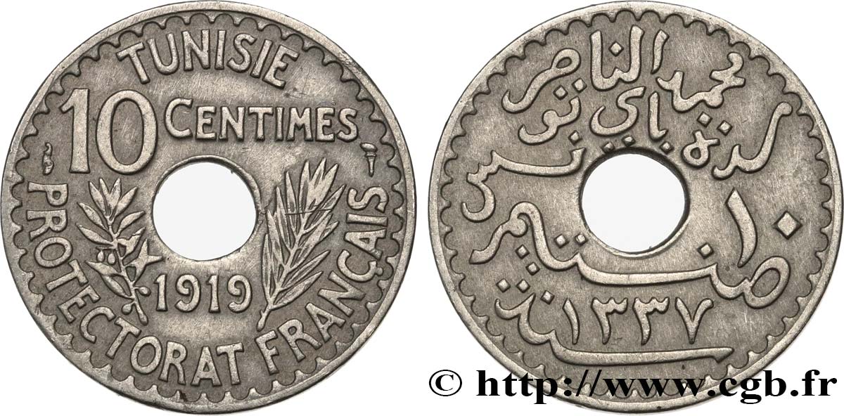 TUNISIE - PROTECTORAT FRANÇAIS 10 Centimes AH 1337 1919 Paris TTB 