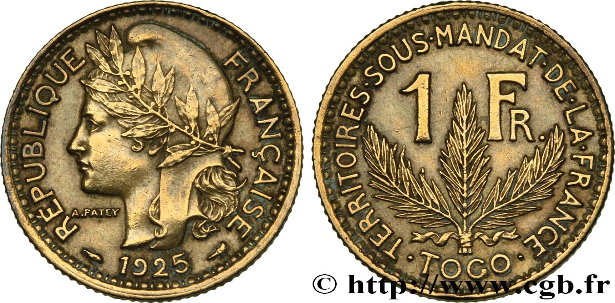 TOGO - MANDATO FRANCESE 1 Franc 1925 Paris BB 