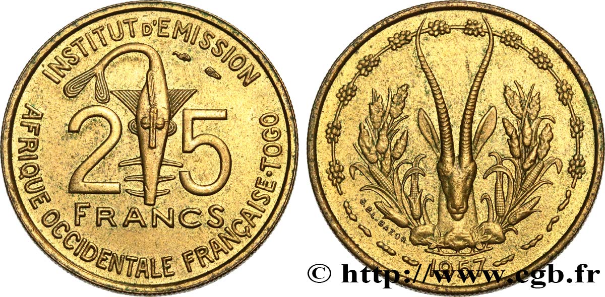 AFRIQUE OCCIDENTALE FRANÇAISE - TOGO 25 Francs 1957 Paris SUP 