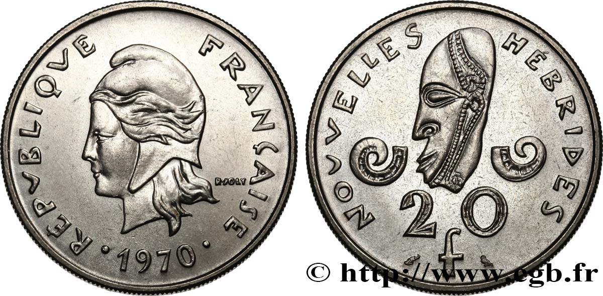 NEW HEBRIDES (VANUATU since 1980) 20 Francs 1970 Paris MS 