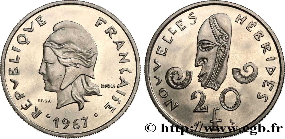 NOUVELLES HÉBRIDES (VANUATU depuis 1980) Essai de 20 Francs 1967 Paris SPL 