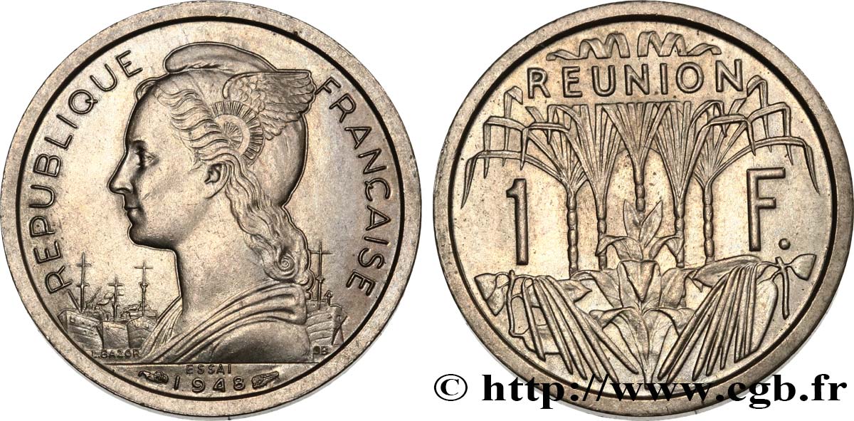 ISLA DE LA REUNIóN 1 Franc Essai 1948 Paris EBC 