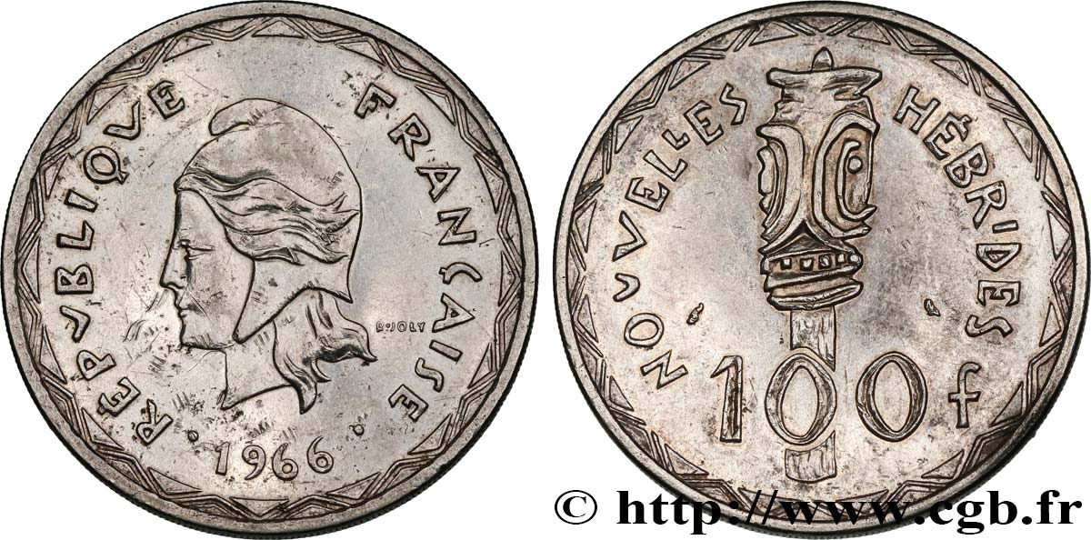 NEW HEBRIDES (VANUATU since 1980) 100 Francs 1966 Paris XF 