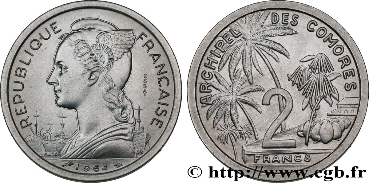 COMORAS  Essai de 2 Francs 1964 Paris FDC 