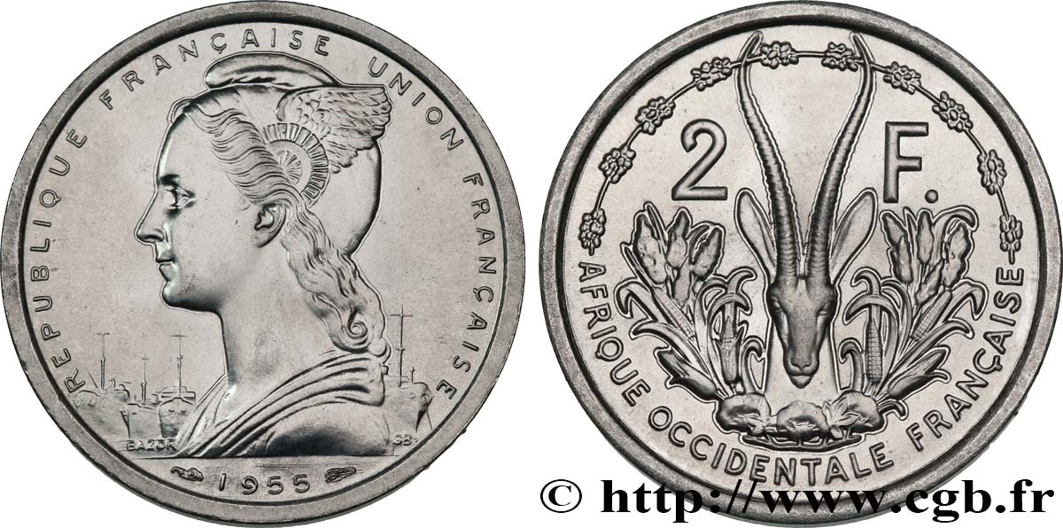 FRANZÖSISCHE WESTAFRIKA - FRANZÖSISCHE UNION 2 Francs 1955 Paris ST 