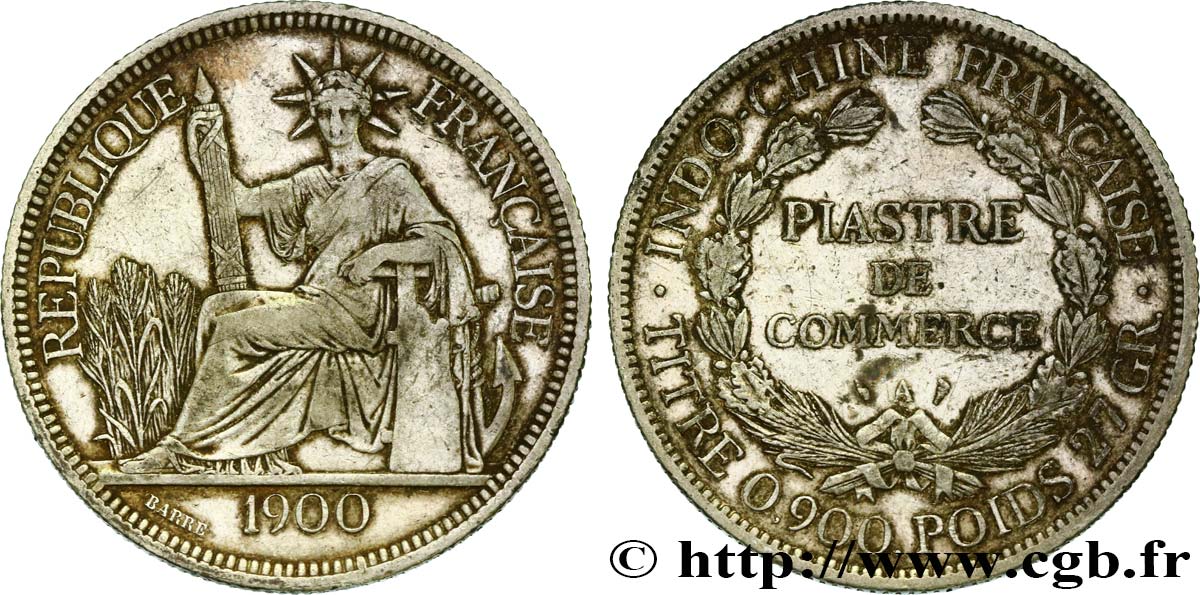 INDOCHINA 1 Piastre de Commerce 1900 Paris BC+ 