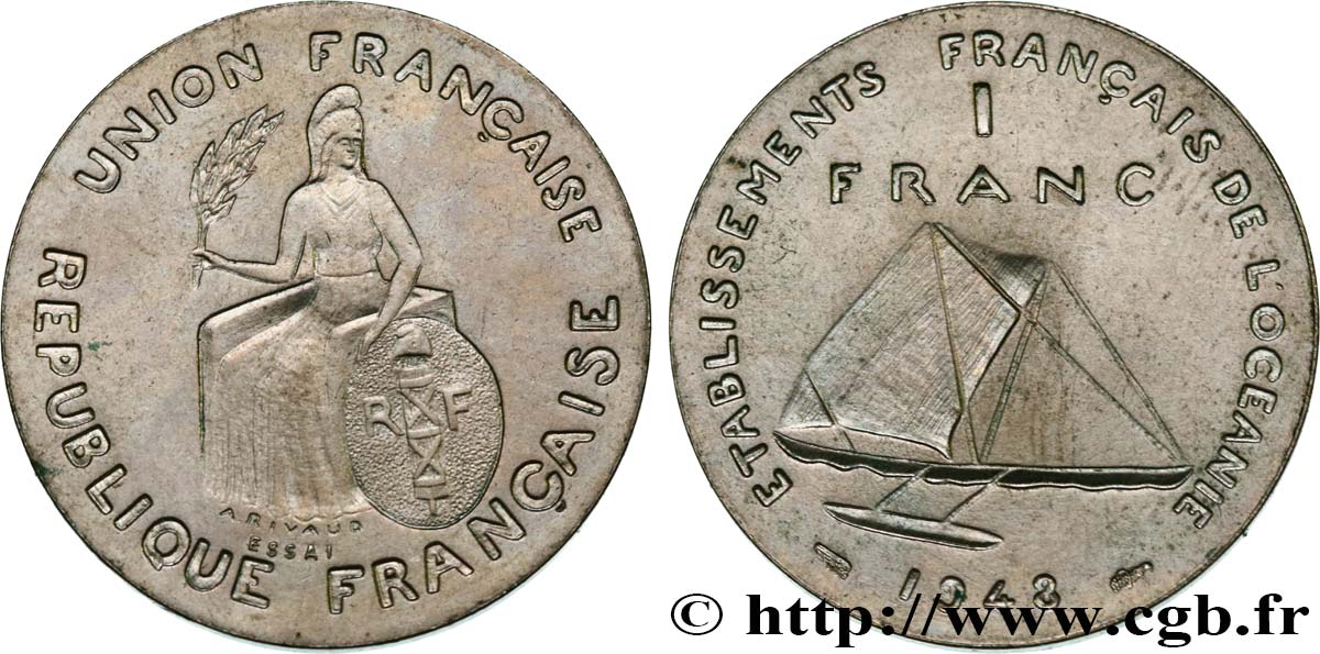 FRENCH POLYNESIA - French Oceania 1 Franc ESSAI type sans listel 1948 Paris MS 