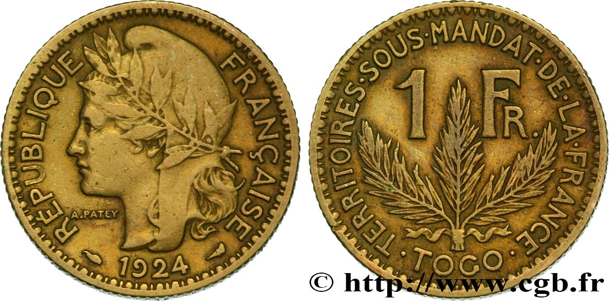 TOGO - Territorios sobre mandato frances 1 Franc 1924 Paris BC+ 