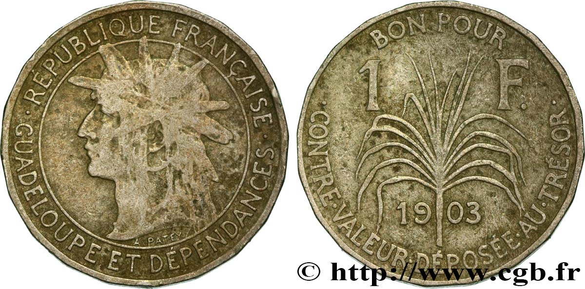GUADELOUPE Bon pour 1 Franc indien caraïbe / canne à sucre 1903  S 