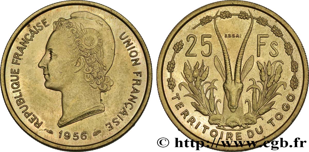 TOGO - UNION FRANÇAISE Essai de 25 Francs 1956 Paris SPL 