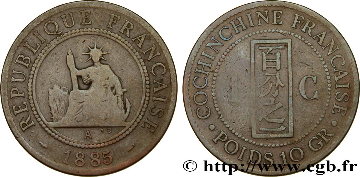 COCHINCHINA FRANCESA 1 Centime 1885 Paris BC 