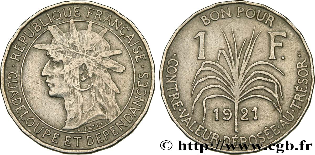 GUADELOUPE Bon pour 1 Franc 1921  VF 