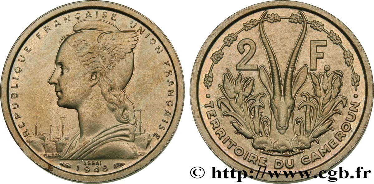 CAMERUN - UNIóN FRANCESA  Essai de 2 Francs 1948 Paris SC 