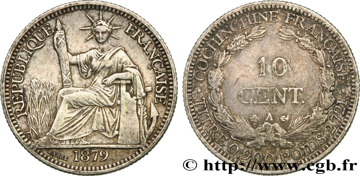 FRANZÖSISCHE COCHINCHINA 10 Centimes 1879 Paris SS 