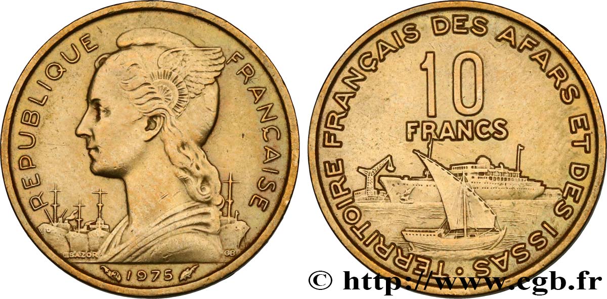 DJIBOUTI - Territoire français des AFARS et des ISSAS 10 Francs  1975 Paris TTB 