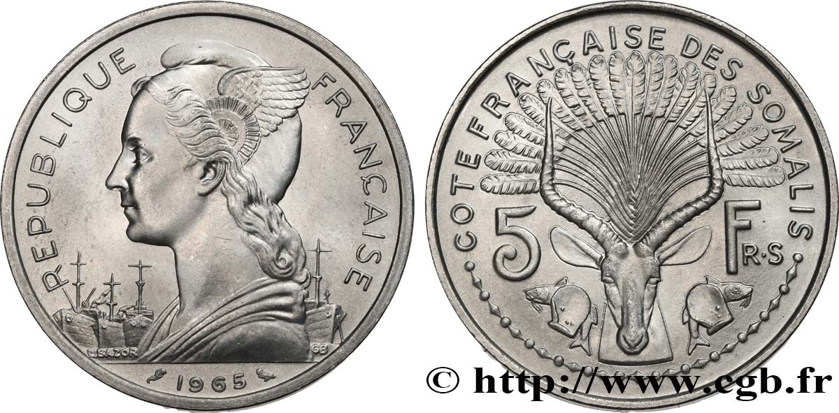 SOMALIA FRANCESE 5 Francs 1965 Paris MS 