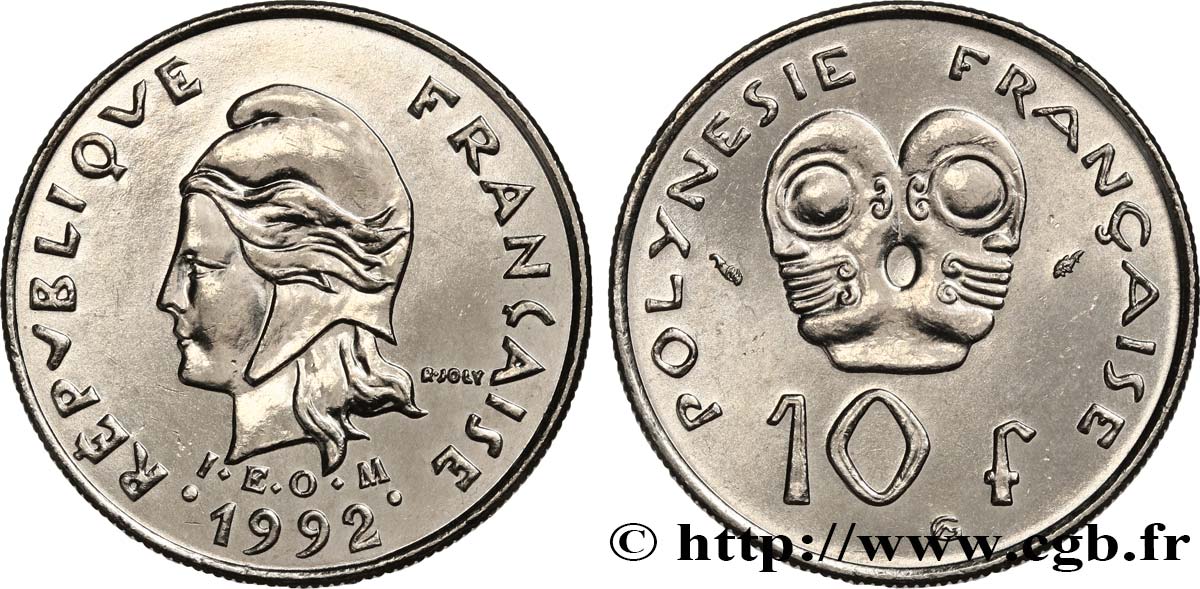 FRANZÖSISCHE-POLYNESIEN 10 Francs I.E.O.M. 1992 Paris fST 
