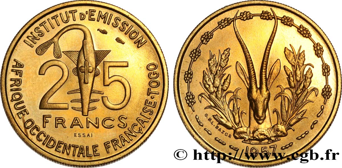 AFRIQUE OCCIDENTALE FRANÇAISE - TOGO Essai de 25 Francs 1957 Paris SPL 