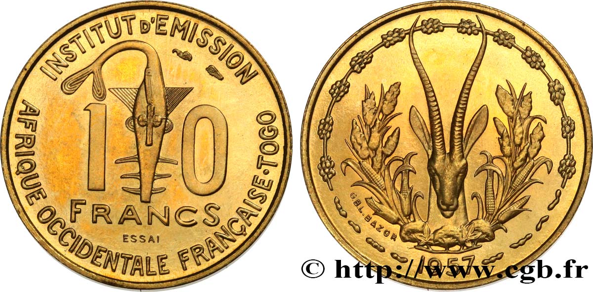 AFRICA OCCIDENTALE FRANCESE - TOGO 10 Francs Essai 1957 Paris MS 