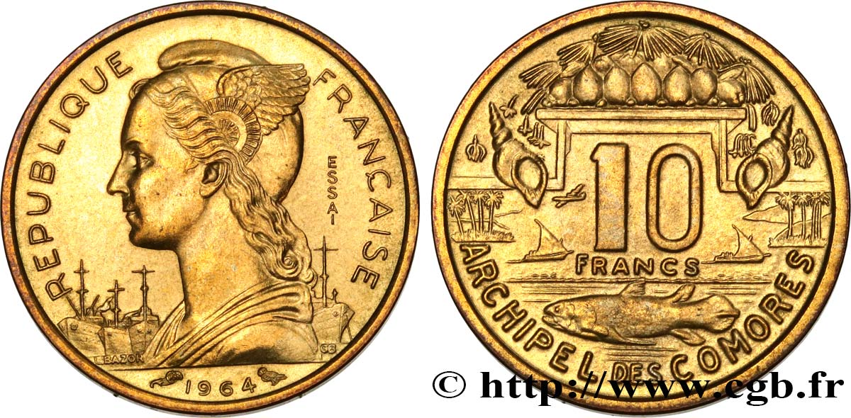 COMOROS  Essai de 10 Francs 1964 Paris MS 