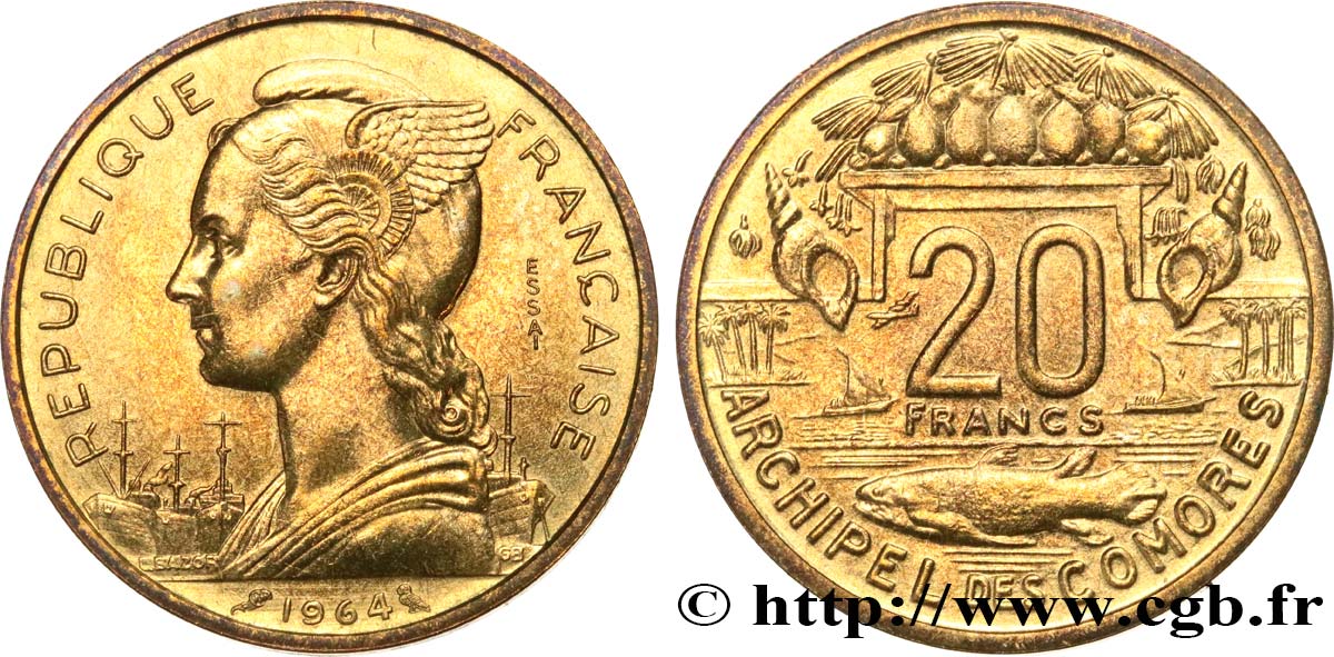COMOROS  Essai de 20 Francs 1964 Paris MS 