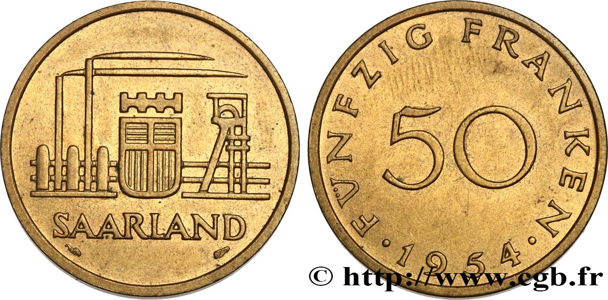 SAARLAND 50 Franken 1954 Paris MS 