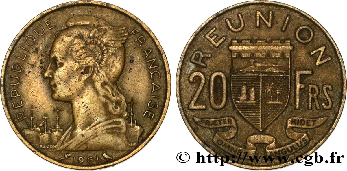 ISLA DE LA REUNIóN 20 Francs 1961 Paris BC+ 