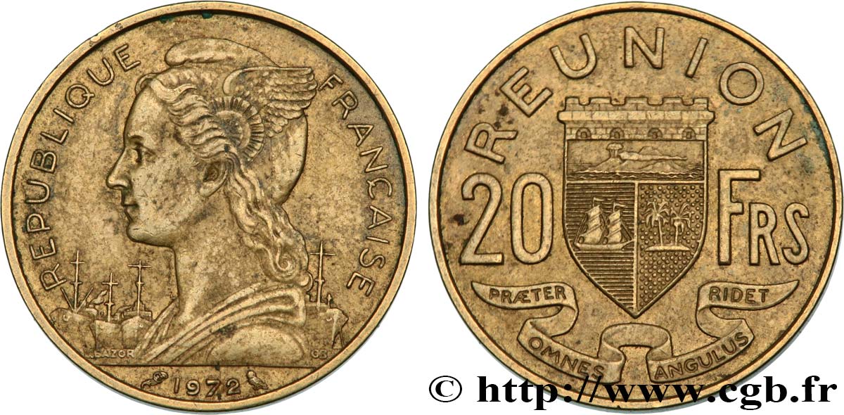 REUNION ISLAND 20 Francs 1972 Paris XF 