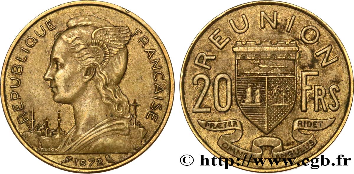 REUNION ISLAND 20 Francs 1972 Paris XF 