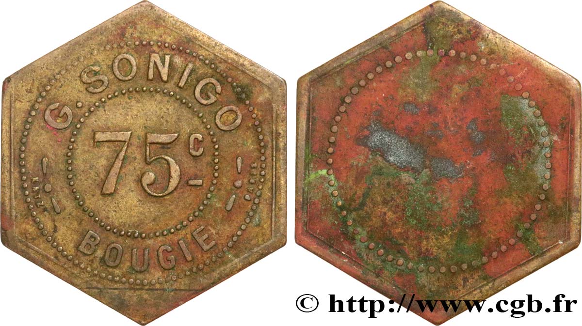ALGERIEN 75 Centimes G. Sonigo - Bougie N.D.  SS 