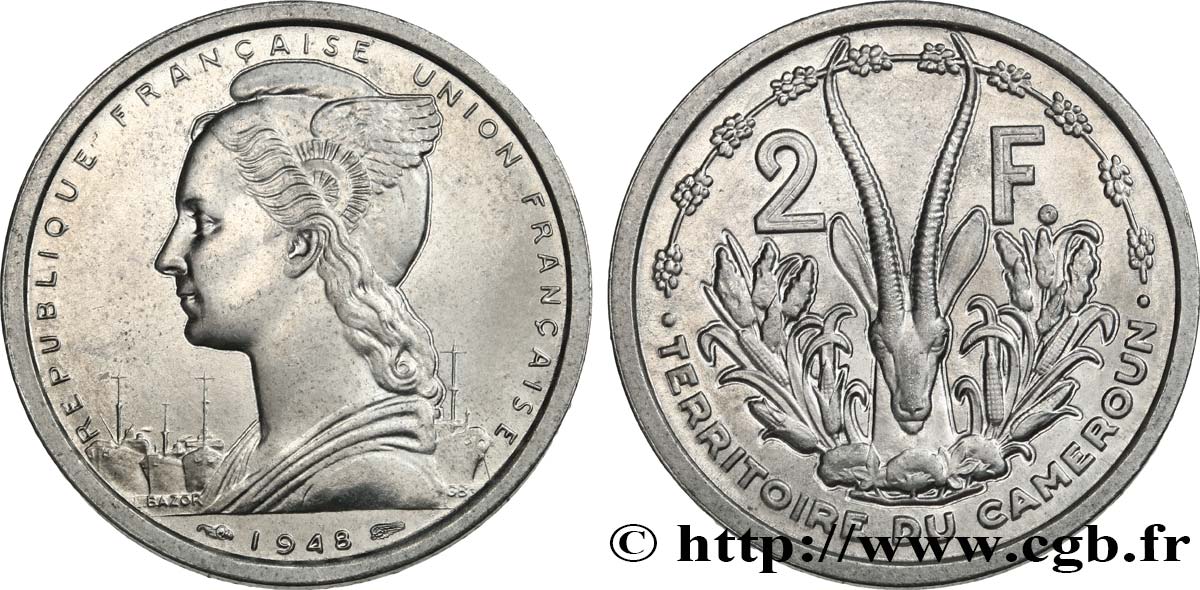 CAMEROON - FRENCH UNION 2 Francs Union Française 1948 Paris MS 