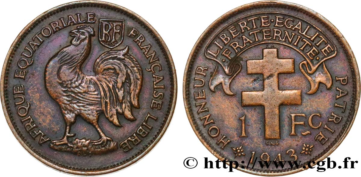 AFRICA ECUATORIAL FRANCESA - Fuerzas Francesas Libras 1 Franc 1943 Prétoria MBC 
