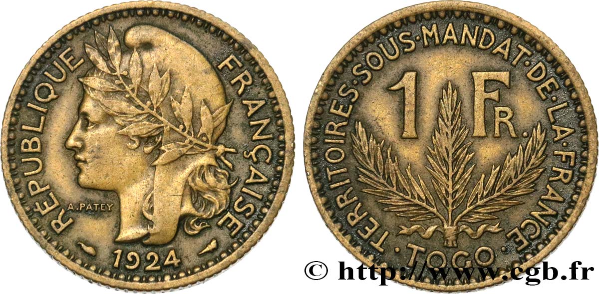 TOGO - TERRITOIRES SOUS MANDAT FRANÇAIS 1 Franc 1924 Paris TTB 