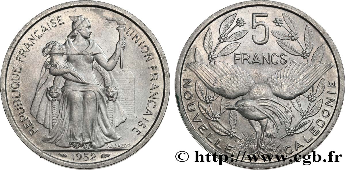 NEUKALEDONIEN 5 Francs Union Française 1952 Paris fST 