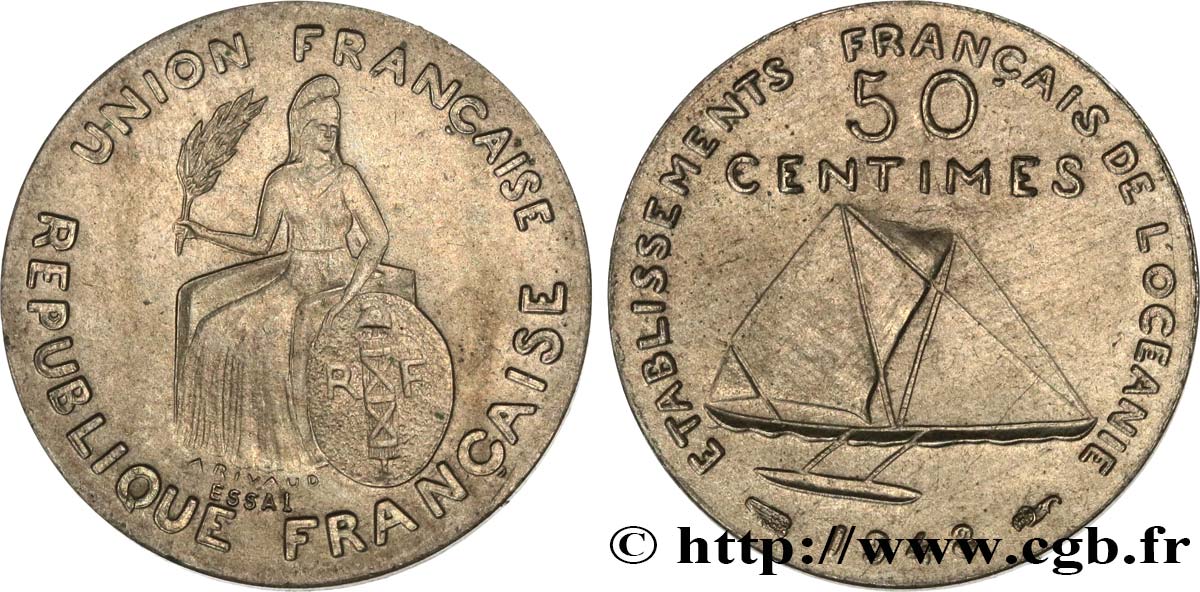 POLINESIA FRANCESE - Oceania Francese Essai de 50 Centimes type sans listel 1948 Paris MS 