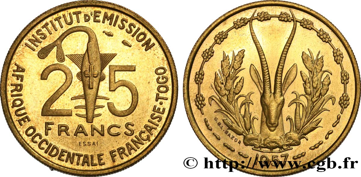 AFRIQUE OCCIDENTALE FRANÇAISE - TOGO Essai de 25 Francs 1957 Paris SPL 