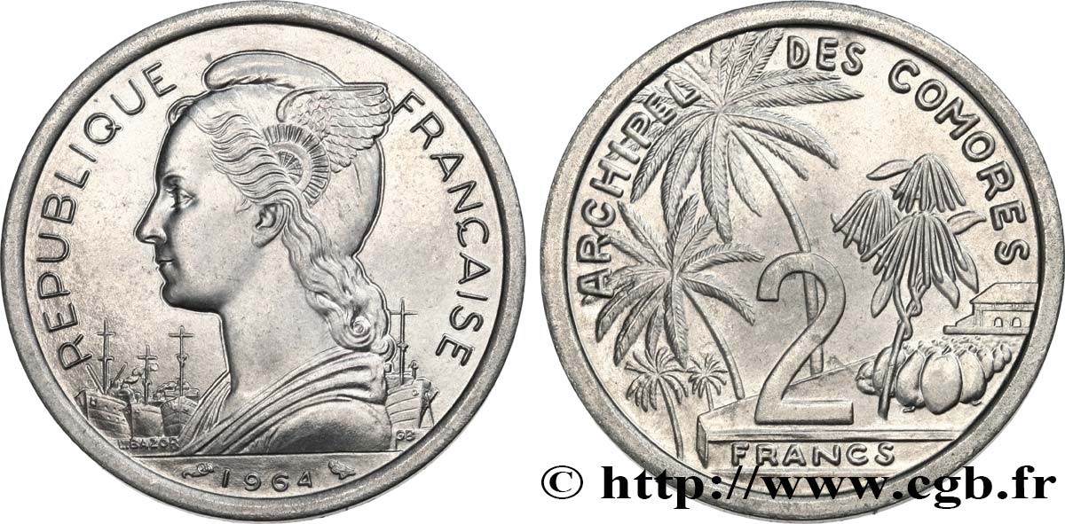 KOMOREN 2 Francs 1964 Paris fST 