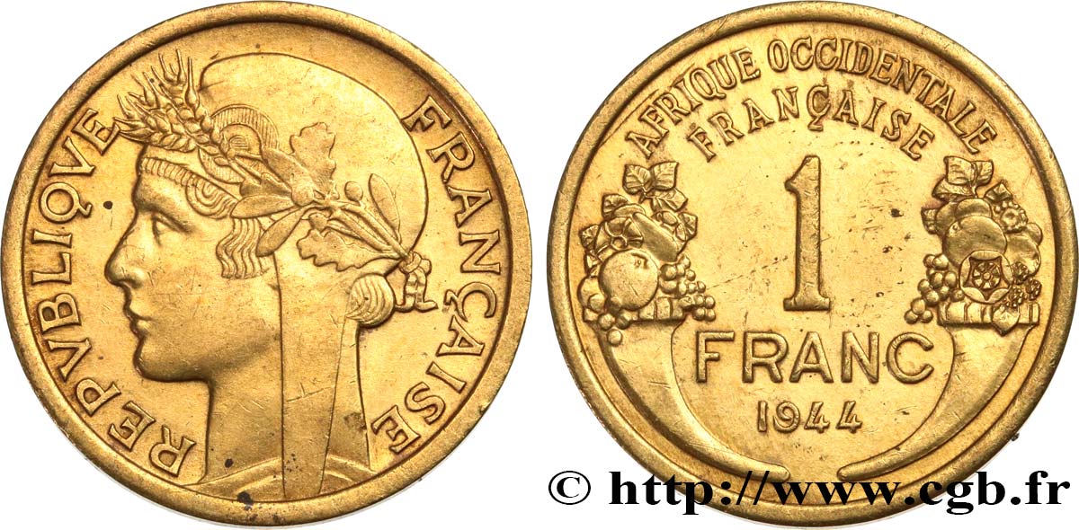 FRANZÖSISCHE WESTAFRIKA 1 Franc Morlon 1944 Londres VZ 
